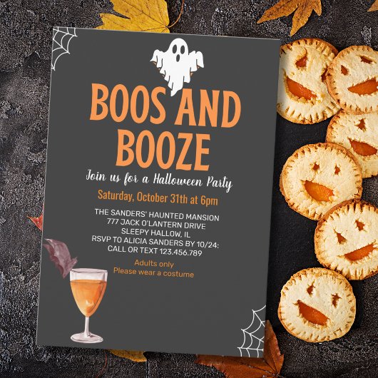 Boos y Booze Black Funny Halloween Party Einladung