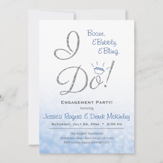 Boost, Bubble & Bling, ich tue Blue Engagement Par Einladung (Vorderseite)