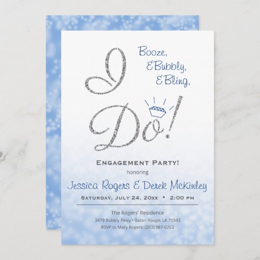 Boost, Bubble & Bling, ich tue Blue Engagement Par Einladung (Vorne/Hinten)