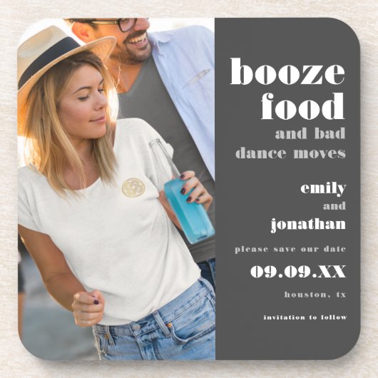 Boost Food Bad Dance Gray Foto Save the Date Getränkeuntersetzer (Vorderseite)