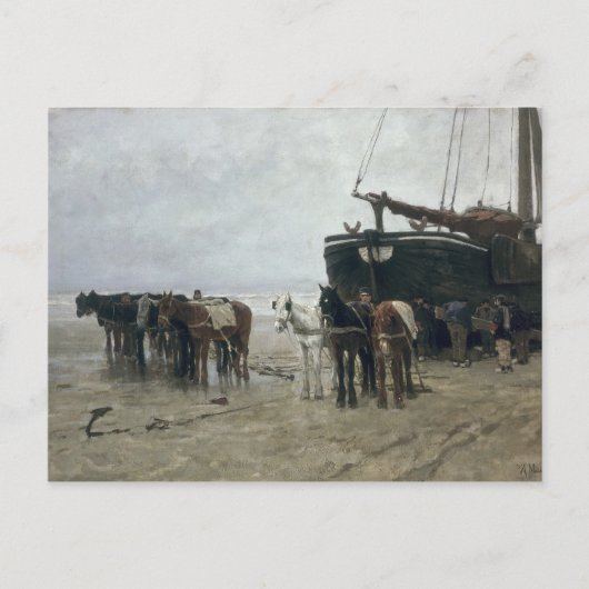 Boot am Strand in Scheveningen, 1876 Postkarte (Vorderseite)
