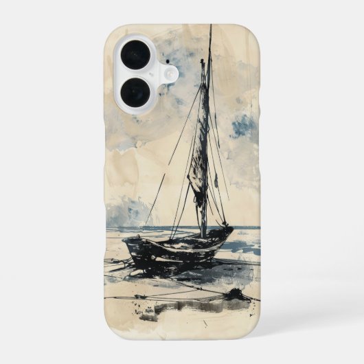 Boot am Strand iPhone 16 Hülle (Rückseite)