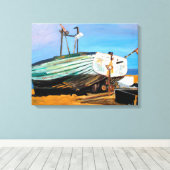 Boot am Strand Leinwanddruck (Insitu (Holzboden))