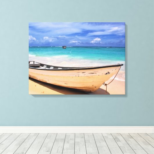 Boot am Strand Leinwanddruck (Insitu (Holzboden))