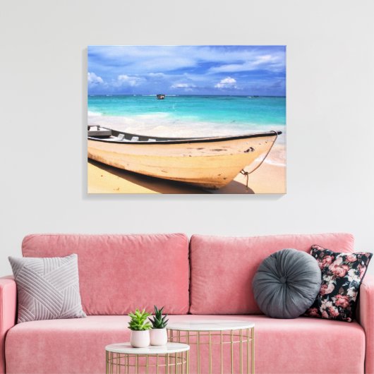 Boot am Strand Leinwanddruck (Insitu (Wohnzimmer))