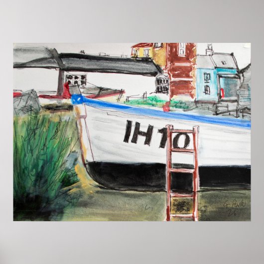 Boot am Strand von Aldeburgh Coastal Poster (Vorne)