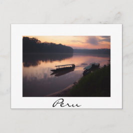 Boot auf dem Amazonas Fluss in Peru weiße Text Pos Postkarte