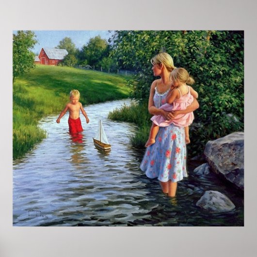 Boot auf Flusskunst Poster (Vorne)