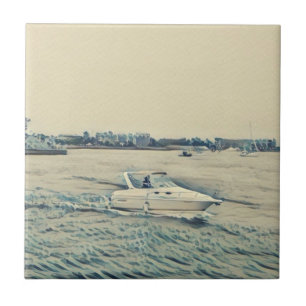 Boot auf Wasser im Vintage-Stil Keramikfliese