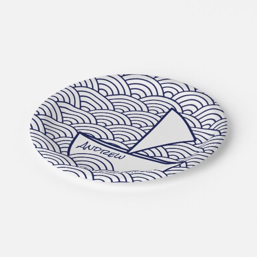 Boot auf Waves Paper Plate Pappteller (Schrägansicht)
