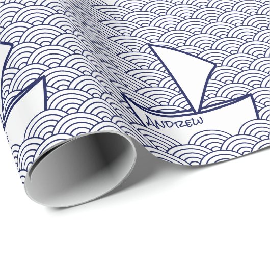 Boot auf Waves Wrapping Paper Geschenkpapier (Rolleneckpunkt)