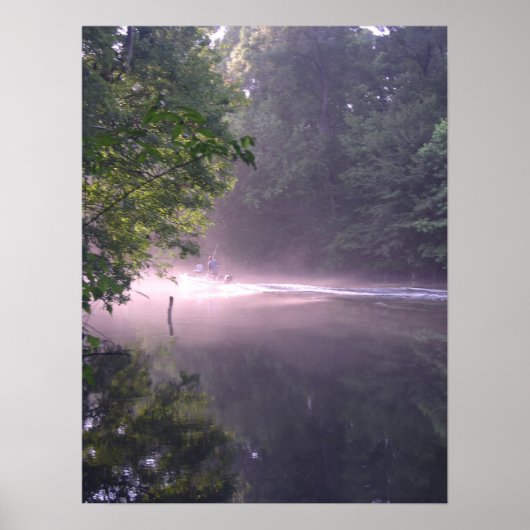 Boot bei Sonnenuntergang am Fluss Print Poster (Vorne)