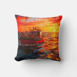 Boot bei Sonnenuntergang Kissen