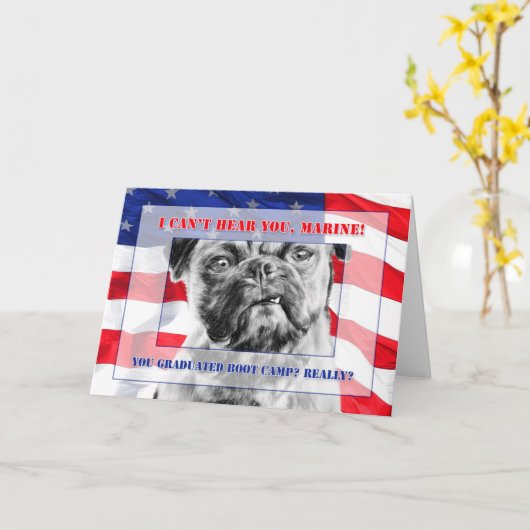 Boot Camp Graduate Funny Grumpy Mops Dog Karte (Gelbe Blume)