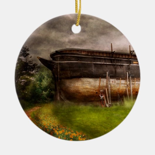 Boot - der Bau von Noahs Arche Keramik Ornament (Vorne)