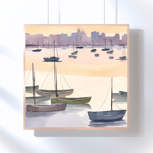 Boot-Marina | Aquarell-Ozeanbucht Poster