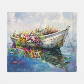 Boot mit farbenfrohen Wildblumen Fleecedecke