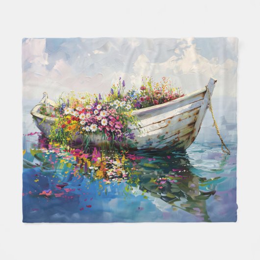 Boot mit farbenfrohen Wildblumen Fleecedecke (Vorderseite (Horizontal))