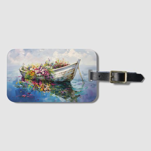 Boot mit farbenfrohen Wildblumen Gepäckanhänger (Vorderseite (Horizontal))