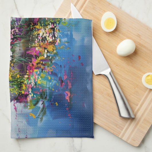 Boot mit farbenfrohen Wildblumen Geschirrtuch (Viertel Falte)