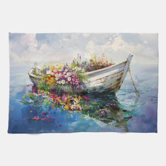 Boot mit farbenfrohen Wildblumen Geschirrtuch