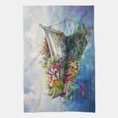 Boot mit farbenfrohen Wildblumen Geschirrtuch (Vertikal)