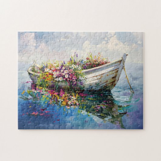 Boot mit farbenfrohen Wildblumen Puzzle (Horizontal)