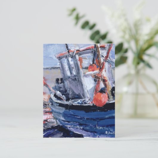 Boot mit Red Buoy Postkarte (Stehend Vorderseite)