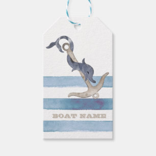 Boot Name, Anker Delfin Hellblaue Streifen Geschenkanhänger