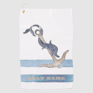 Boot Name, Anker Delfin Hellblaue Streifen Golfhandtuch