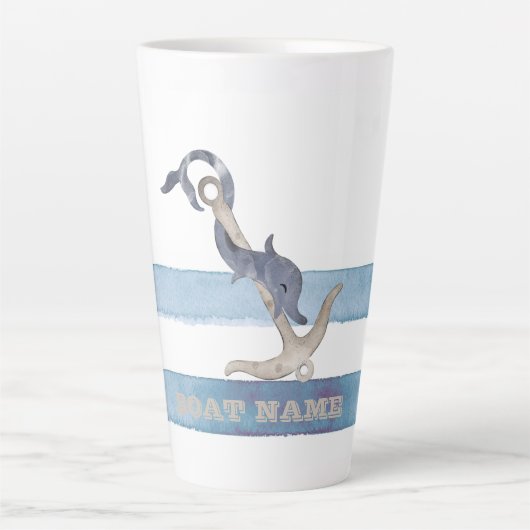 Boot Name, Anker Delfin Hellblaue Streifen Milchtasse (Vorderseite)