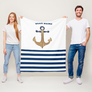 Boot Name, Retro Anker Navy Blau Weiße Streifen Fleecedecke