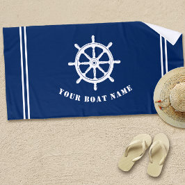 Boot oder Name Nautical Ships Wheel Helm Navy Blue Strandtuch