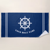 Boot oder Name Nautical Ships Wheel Helm Navy Blue Strandtuch (Vorderseite)