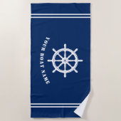Boot oder Name Nautical Ships Wheel Helm Navy Blue Strandtuch (Vorderseite)