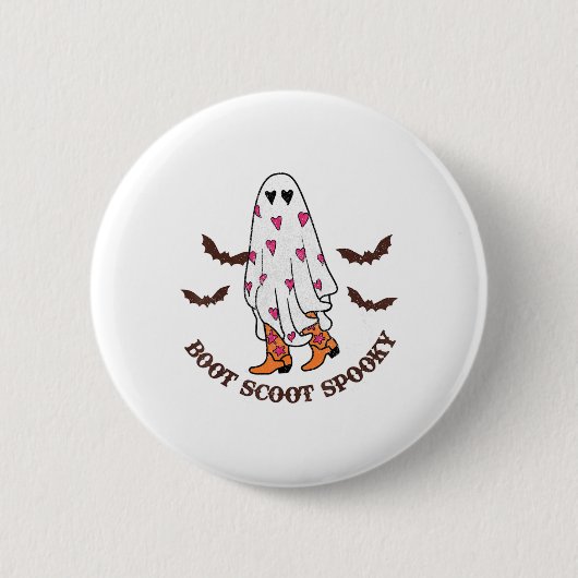Boot Scoot Spooky Cowboy Ghost Groovy Retro Hallow Button (Vorderseite)