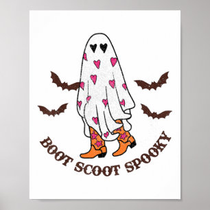 Boot Scoot Spooky Cowboy Ghost Groovy Retro Hallow Poster