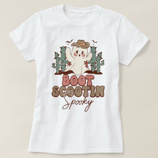 Boot Scootin Spooky Western Boo Ghost Halloween T-Shirt (Design vorne)