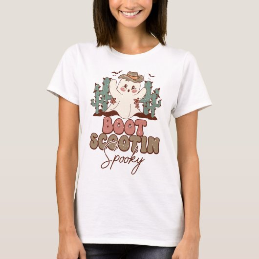Boot Scootin Spooky Western Boo Ghost Halloween T-Shirt (Vorderseite)