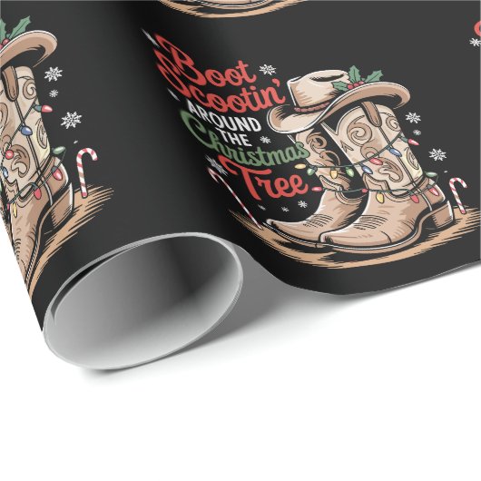 Boot Scootin' um den Weihnachtsbaum-Western Geschenkpapier (Rolleneckpunkt)