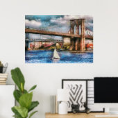Boot - Segeln unter der Brooklyn Bridge Poster (Heimbüro)