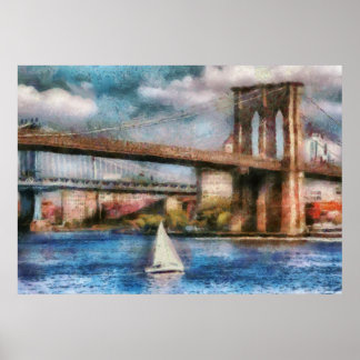 Boot - Segeln unter der Brooklyn Bridge Poster