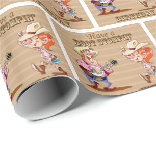 Boot Stompins Geburtstags-Western Cowboy Cowgirl Geschenkpapier
