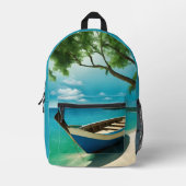 Boot Tropical Sandy Beach Blue Sea Sky Rucksack (Vorderseite)