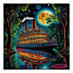 Boot unter Monlit Himmel 1 Poster