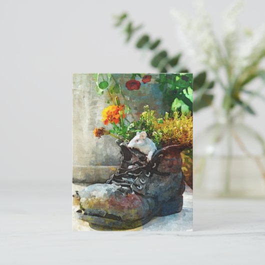 Boot with Blume - Art Print Postcard Postkarte (Stehend Vorderseite)