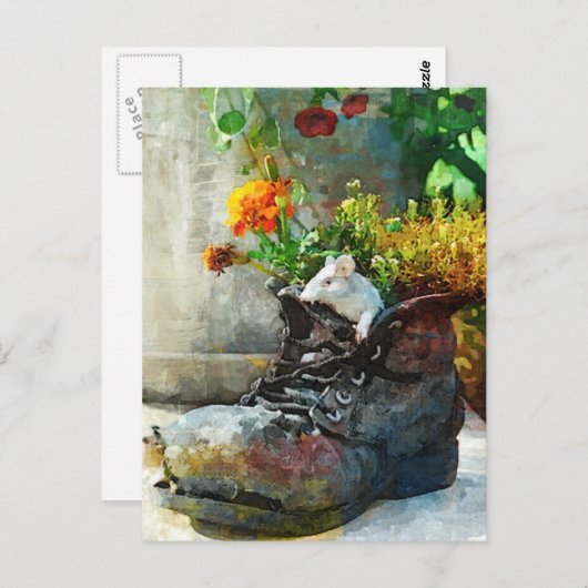 Boot with Blume - Art Print Postcard Postkarte (Vorne/Hinten)