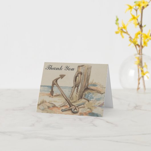 Bootanker, Strand und "Danke" Grußkarte Karte (Gelbe Blume)