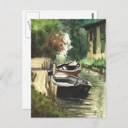 Boote am Fluss Postkarte (Vorne/Hinten)