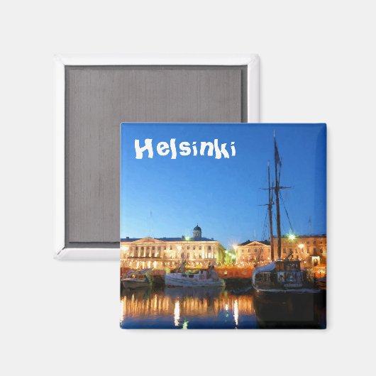 Boote am Helsinki Market Square im Abend Magnet (Vorderseite/Rückseite)